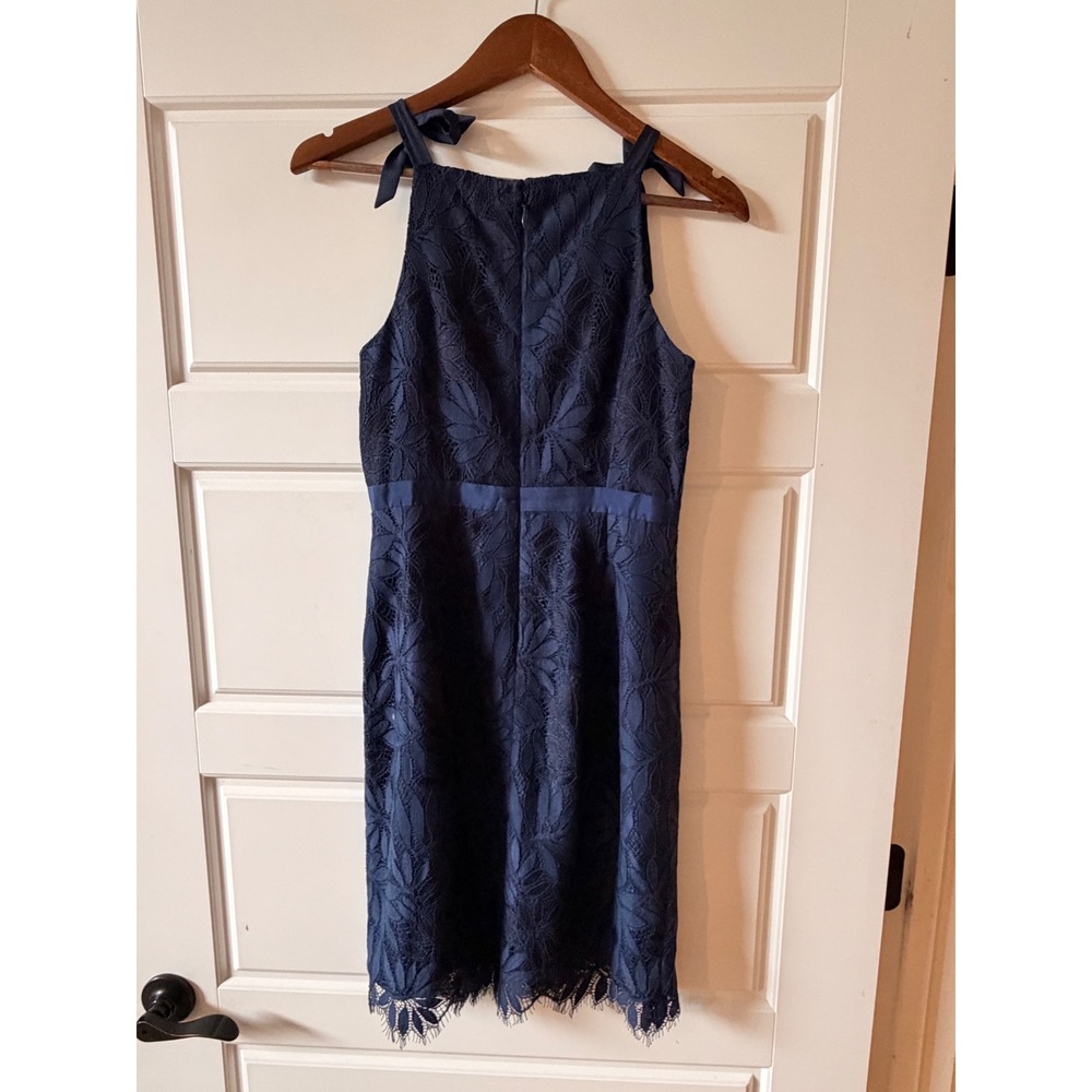 Lilly Pulitzer Navy Blue Lace Halter Tie Dress 2 Preppy Coastal Wedding Guest - Picture 5 of 11